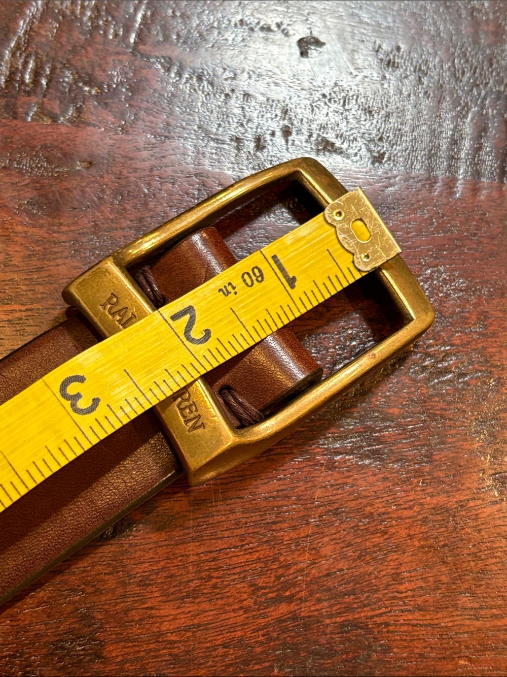 Vintage Ralph Lauren 90s Brown Leather Equestrian Belt Brass Buckle size Medium - Picture 15 of 16
